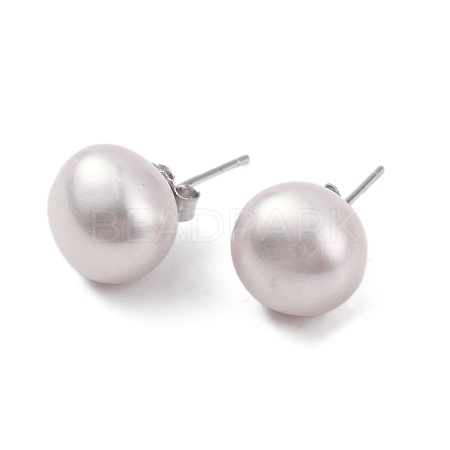 Natural Pearl Round Bead Stud Earrings X-EJEW-E298-01G-03P-1