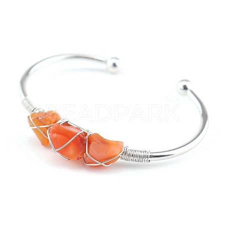 Natural Carnelian Chips Beaded Cuff Bangles PW-WG90661-14-1