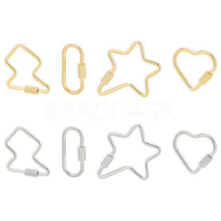 8Pcs 8 Styles 304 Stainless Steel Screw Carabiner Lock Charms AJEW-AN0007-13-1