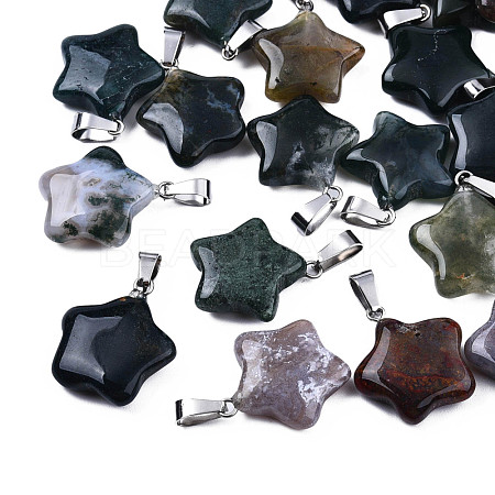 Star Natural Indian Agate Pendants G-Q367-28-1