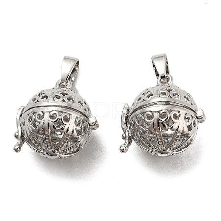 Rack Plating Brass Hollow Round Cage Pendants KK-P238-04P-1