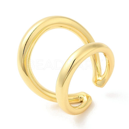 Rack Plating Brass Double Line Open Cuff Ring for Women RJEW-A016-05G-1