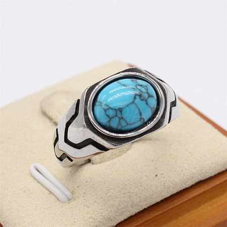 316L Surgical Stainless Steel and Synthetic Turquoise Finger Rings for Men FS-WG3E90C-22-1