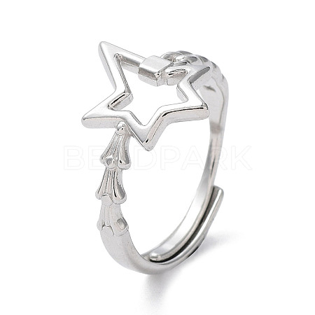 Non-Tarnish 304 Stainless Steel Hollow Star Adjustable Rings RJEW-D006-23P-1