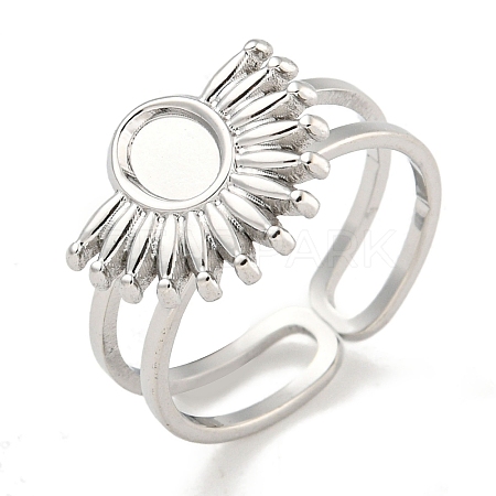 Non-Tarnish 304 Stainless Steel Sun Open Cuff Ring Components RJEW-A043-01P-1