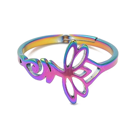 Ion Plating(IP) 304 Stainless Steel Hollow Lotus Adjustable Ring for Women RJEW-M149-32RC-1