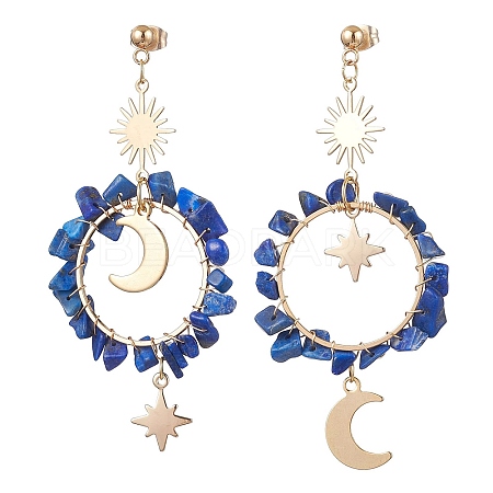 Vintage Natural Lapis Lazuli Ear Studs EJEW-JE05806-05-1