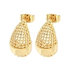 Teardrop Brass Pave Clear Cubic Zirconia Stud Earrings EJEW-M258-38G-1