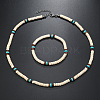 Bohemian Style Coconut Shell with Synthetic Turquoise Rondelle Beaded Necklaces & Bracelets Sets FS-WG8D889-03-1
