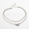 Heart Stainless Steel Multi-strand Anklets AJEW-AN00088-1
