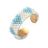 Glass Beads with 304 Stainless Steel Cuff Rings RJEW-MZ00031-02-2