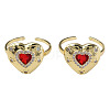 Cubic Zirconia Heart Open Cuff Ring RJEW-N035-127A-2