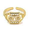 Rack Plating Brass Micro Pave Cubic Zirconia Rectangle Open Cuff Ring for Women RJEW-C082-05G-2