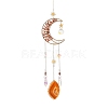 Wire Wrapped Natural Carnelian Moon with Tree of Life Pendant Decorations HJEW-K046-07G-03-2