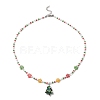 Christmas Tree Lampwork Pendant Necklace with Glass Seed Flower Chains for Women NJEW-TA00070-1