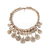 Zinc Alloy Textured Coin Tassel Bib Necklaces for Women FS-WG89C47-01-4