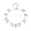 Natural Rose Quartz Chips & Cat Charms Anklet AJEW-AN00512-03-1
