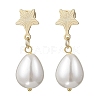 Brass Naturl Shell Pearl Star with Teardrop Dangle Stud Earrings EJEW-JE06742-3