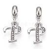 Platinum Rack Plating Alloy Rhinestone European Dangle Charms PALLOY-T048-36P-P-1