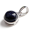 Rhodium Plated 925 Sterling Silver Pave Synthetic Blue Goldstone Half Round Charms G-NH0001-12C-2