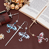 3Pcs 3 Colors Acrylic Dragon with Zinc Alloy Sword Pendant Bookmarks HJEW-UN00080-2