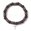 Adjustable Natural Coconut & Lava Rock Beads Stretch Bracelets BJEW-JB13285-01-2