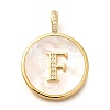 Rack Plating Brass Micro Pave Clear Cubic Zirconia Pendants with Shell KK-M309-42G-F-1
