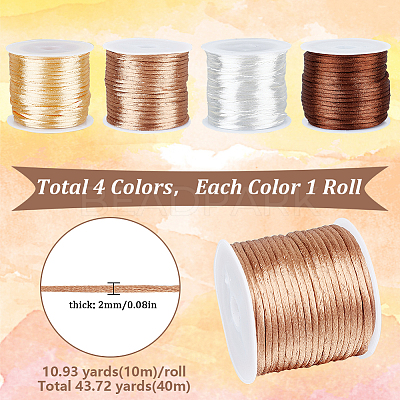 4 Rolls 4 Colors Nylon Satin Rattail Cords NWIR-SC0001-20A-1
