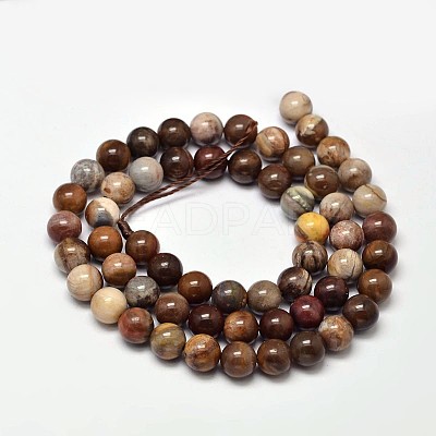 Natural Petrified Wood Round Bead Strands X-G-F266-08-4mm-1