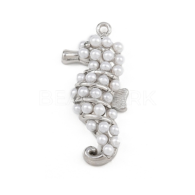 Sea Horse Brass ABS Imitation Pearl Pendants KK-I352-04E-P-1