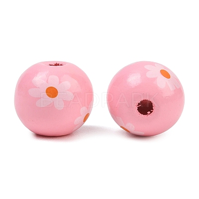 Printed Wood European Beads WOOD-G029-07E-1