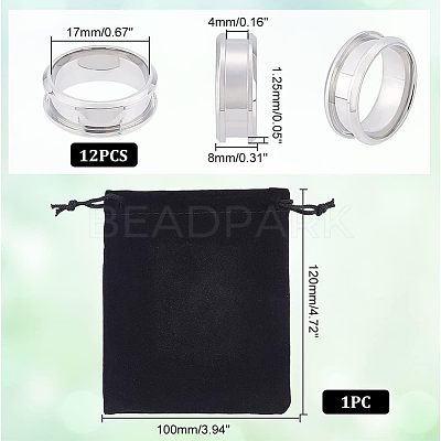 12Pcs Stainless Steel Grooved Finger Ring Settings STAS-UN0038-94C-1