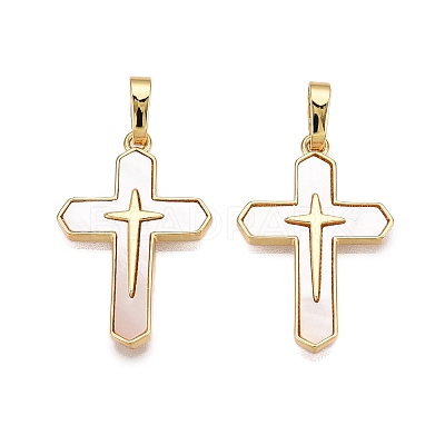 Brass & Shell Pendants KK-N254-209G-1