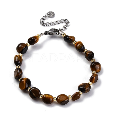 Natural Tiger Eye Beaded Bracelets for Women G-P563-07P-19-1