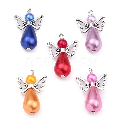 ABS Plastic & Acrylic Imitation Pearl Angel Pendants X-PALLOY-JF00550-1