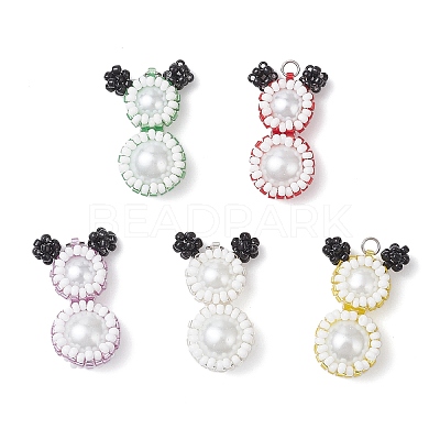Glass Seed Beaded Snowman Pendants PALLOY-MZ00888-1