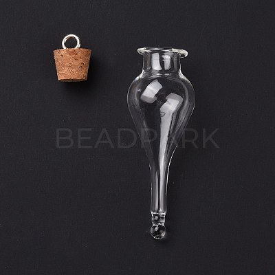 Teardrop Glass Cork Bottle Big Pendants AJEW-A041-01A-1
