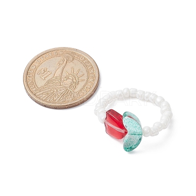 Tulip Flower Glass Seed Beaded Stretch Rings for Women RJEW-JR00596-1
