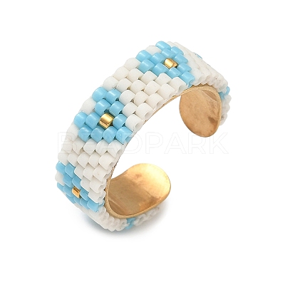 Glass Beads with 304 Stainless Steel Cuff Rings RJEW-MZ00031-02-1