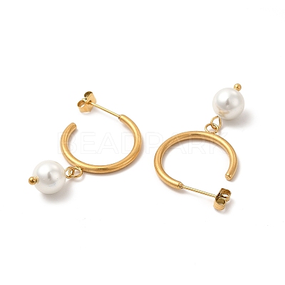 Glass Pearl Beaded Dangle Stud Earrings EJEW-P219-12G-1