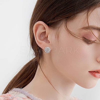 316 Surgical Stainless Steel Daisy Stud Earrings and Pendant Necklace JX376A-1