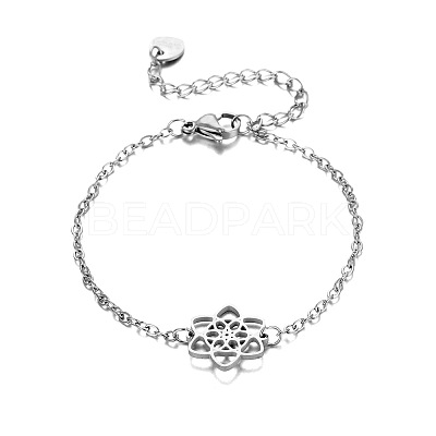 304 Stainless Steel Flower Link Bracelets WG0BE89-01-1