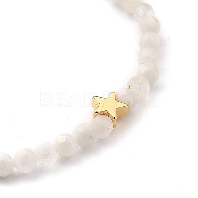 Faceted Round Natural Rainbow Moonstone Stretch Beaded Bracelets BJEW-JB05378-01-1