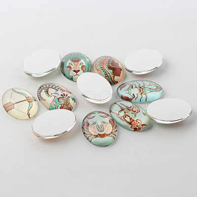 Colorful Flat Oval Constellation/Zodiac Sign Printed Glass Cabochons GGLA-A003-18x25-AC-1