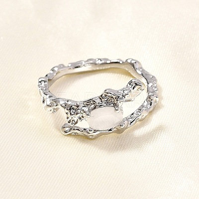 Oval Brass Cat Eye Cuff Rings for Women RJEW-U042-01P-01-1