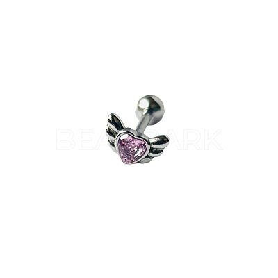 Angel Wing Heart 316L Surgical Stainless Steel Pave Cubic Zirconia Tongue Rings FS-WG901EE-04-1