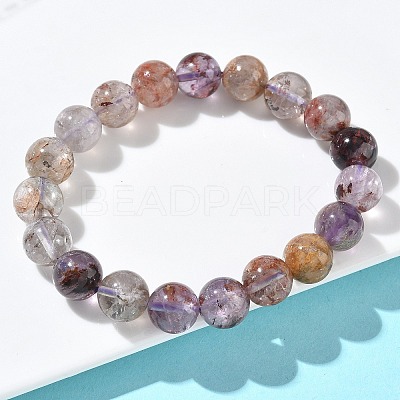Natural Lodolite Quartz Round Beads Stretch Bracelets for Women BJEW-Z158-03K-02-1