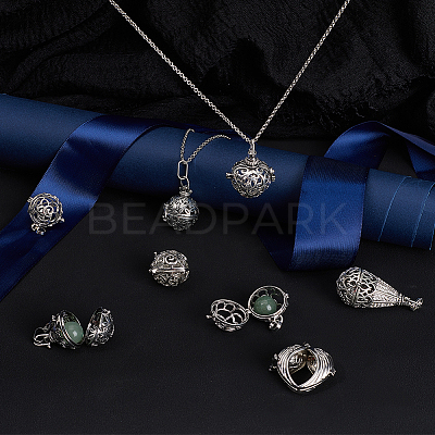 10Pcs 5 Styles Tibetan Style Brass Cage Pendants KK-SC0004-33-1