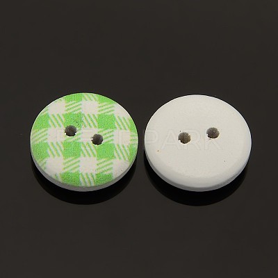 2-Hole Flat Round Tartan Pattern Printed Wooden Sewing Buttons BUTT-M006-M-1