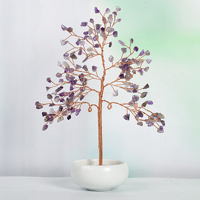 Undyed Natural Amethyst Chips Tree of Life Display Decorations TREE-PW0001-23F-1